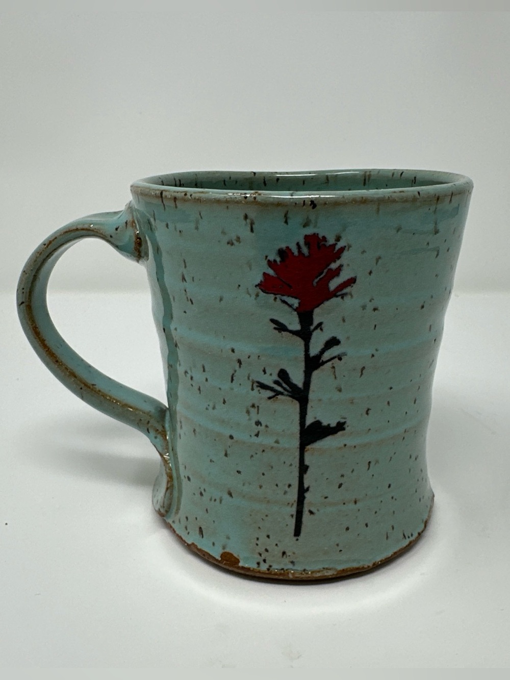 Red Bison Studio Mug Red Flower Blue Western Teal Indian Paintbrush Speckled